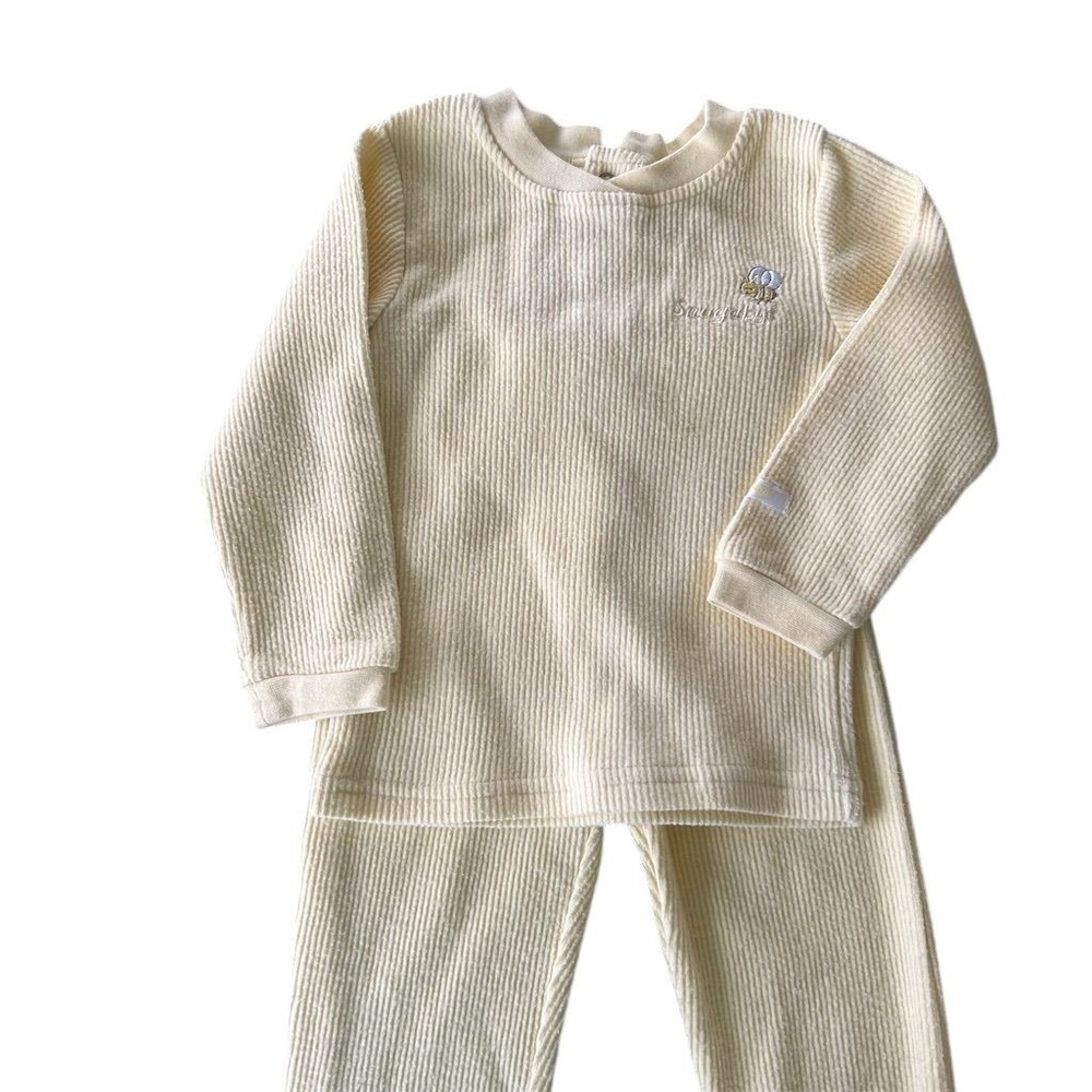VTG Y2K Snugabye Toddler 2-Piece Ribbed Outfit Set Yellow 2XS Unisex Kids Bee